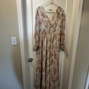 Baltic Born Cream and Brown/mauve Long Sleeve Dress